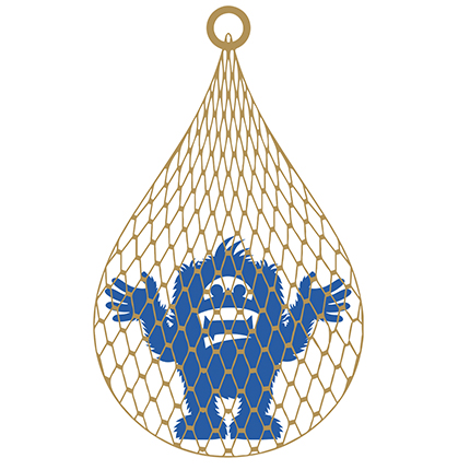 An illustration of Skitch the Sasquatch in a golden net.